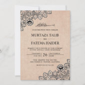 Vintage Black Lace Rustic Burlap Islamic Wedding Einladung (Vorderseite)
