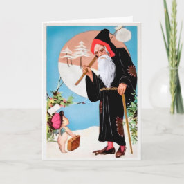 Vintage Black Robed Santa Weihnachtskarte Feiertagskarte