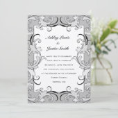 Vintage Black Silver Swirls Wedding Invitation Einladung (Stehend Vorderseite)