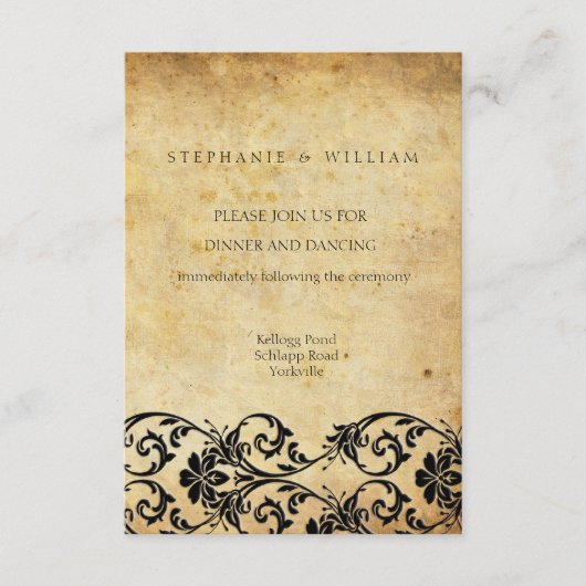 Vintage Black Swirl Damask Wedding Empfang Card Begleitkarte (Vorderseite)