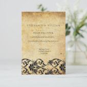 Vintage Black Swirl Damask Wedding Empfang Card Begleitkarte (Stehend Vorderseite)