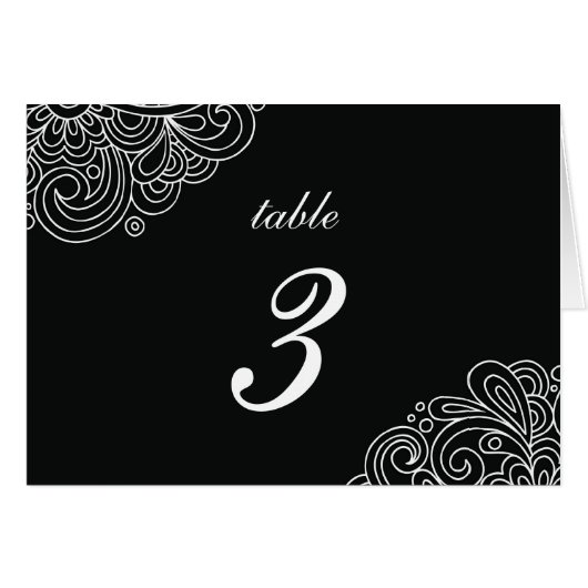Vintage Black Swirl Damask Wedding Tischnummer (Vorderseite (Horizontal))