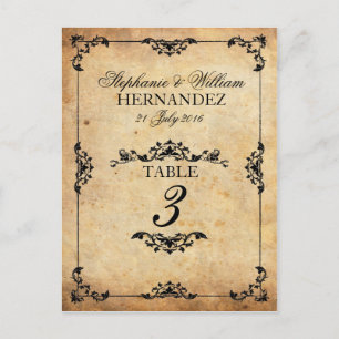 Vintage Black Swirl Hochzeitsempfehlung Tischnumme Postkarte