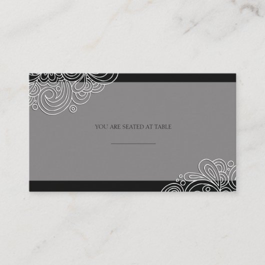 Vintage Black Swirl Wedding Placecards Platzkarte (Vorderseite)