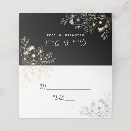 Vintage Black Wedding Platzkarte (Außenseite Aufgefaltet)