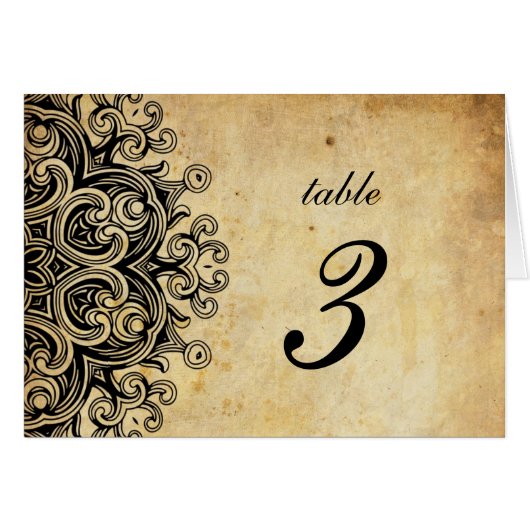 Vintage Black Wedding Tischnummer (Vorderseite (Horizontal))