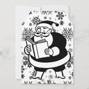 Vintage Black & White Reading Santa Huge Gift Tag Feiertagskarte