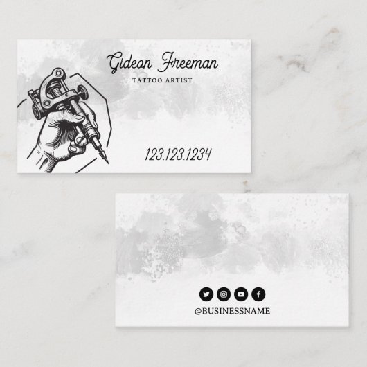 Vintage Black & White Tattoo Machine Visitenkarte (Vorne/Hinten)