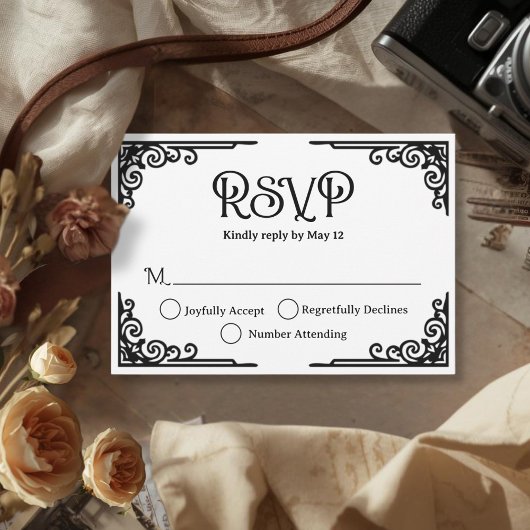 Vintage Black White Wedding  RSVP Karte