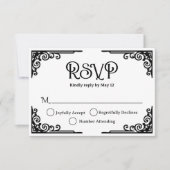 Vintage Black White Wedding  RSVP Karte (Vorderseite)