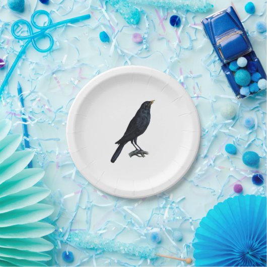 Vintage Blackbird Crow-Illustration Pappteller (Party)
