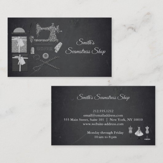 Vintage Blackboard Seamstress Visitenkarte (Vorne/Hinten)