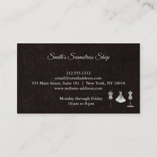 Vintage Blackboard Seamstress-Visitenkarte Visitenkarte (Rückseite)