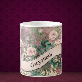 Vintage Bläschen-Ephemeride mit rosa Ribbon-Monogr Kaffeetasse