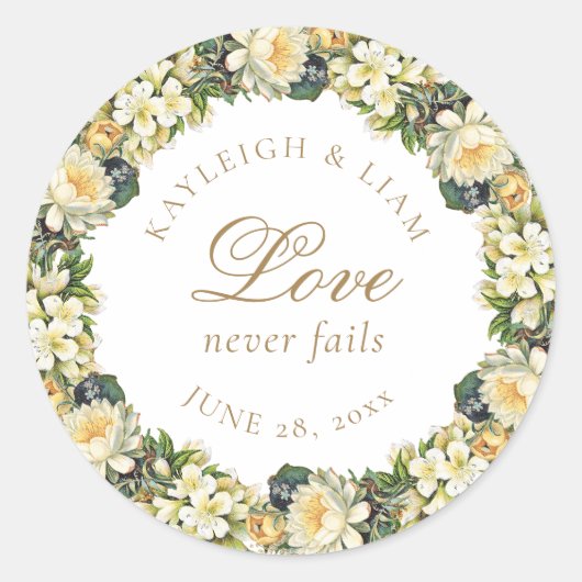 Vintage Bläserblütenhochzeit Runder Aufkleber (Vorderseite)