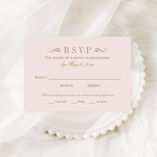Vintage Blassrosa Gold mit Essenswahl RSVP Karte