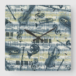 Vintage Blatt-Musik-Muster-Wand-Uhr Quadratische Wanduhr