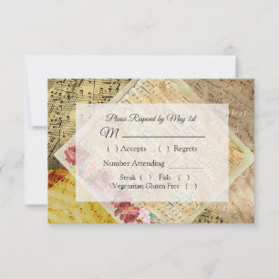Vintage Blatt Musik Rosa Rose Wedding RSVP Karte