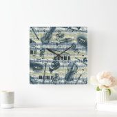 Vintage Blatt-Musikmuster-Wandleuchte Quadratische Wanduhr (Zuhause)