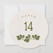 Vintage Blätter aus Eiche Burlap Texture Tischnumm Einladung (Vorderseite)