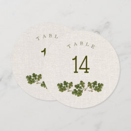 Vintage Blätter aus Eiche Burlap Texture Tischnumm Einladung