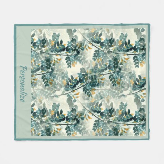 Vintage Blätter aus grünen Blättern Fleecedecke (Vorderseite (Horizontal))