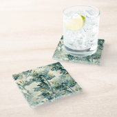 Vintage Blätter aus grünen Blättern Glasuntersetzer (Schrägansicht)