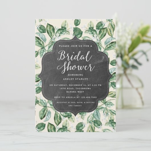Vintage Blätter Chalkboard Bridal Dusche Einladung (Stehend Vorderseite)