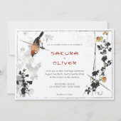 Vintage Blätter der japanischen Vogelzweige Einladung (Vorderseite)