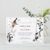 Vintage Blätter der japanischen Vogelzweige Einladung (Stehend Vorderseite)