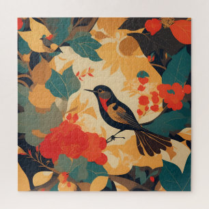 Vintage Blätter für Vogelblumen Puzzle