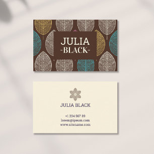 Vintage Blätter Lila Muster Autumn Monogram Visitenkarte
