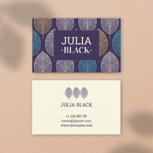 Vintage Blätter Lila Muster Autumn Monogram Visitenkarte