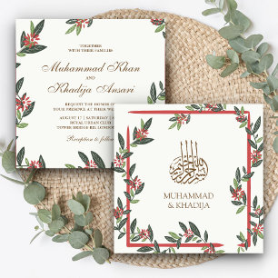 Vintage-Blattrand islamische muslimische Hochzeit Einladung