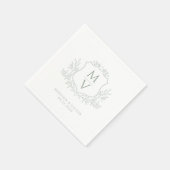 Vintage-Blattwappen-Monogramm Salbeigrüne Hochzeit Serviette (Ecke)