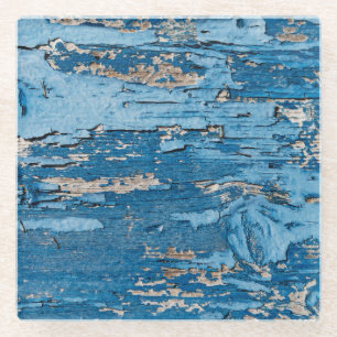 Vintage Blau: Alte Holzstruktur Glasuntersetzer