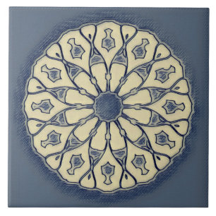 Vintage Blau-Beige Radial-Mandala-Ornament Fliese