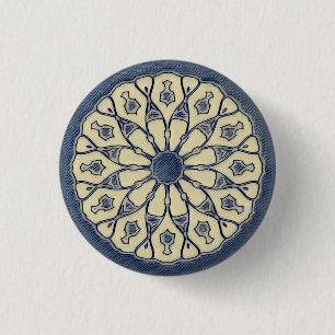 Vintage Blau-Beige Radiale Mandala-Verzierung Button