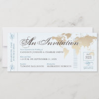Vintage Blau Beige Reise Boarding Pass Einladung