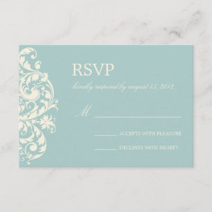 VINTAGE BLAU & CREAM BLÜHEN   HOCHZEITSANTWORT RSVP KARTE