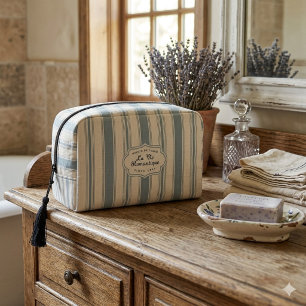 Vintage Blau & Creme gestreifte französische Landh Waschbeutel