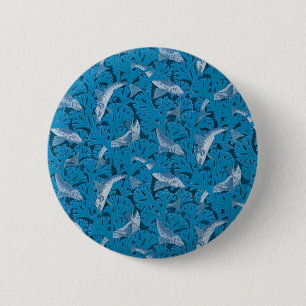 Vintage Blau Fische & Seetang: Art Nouveau Nautica Button