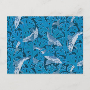 Vintage Blau Fische & Seetang: Art Nouveau Nautica Postkarte