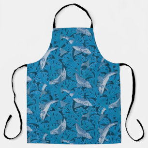 Vintage Blau Fische & Seetang: Art Nouveau Nautica Schürze