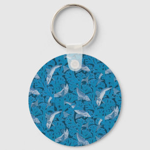 Vintage Blau Fische und Meeresalgen: Art Nouveau N Schlüsselanhänger