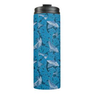 Vintage Blau Fische und Meeresalgen: Art Nouveau N Thermosbecher