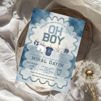 Vintage Blau Fußball Oh Junge Baby-Party Einladung