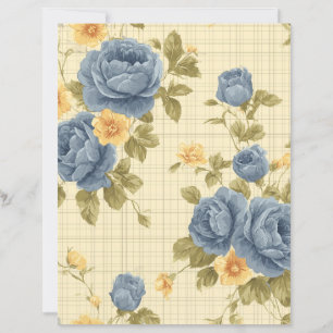 Vintage blau gelbe Rosen Scrapbook Papier