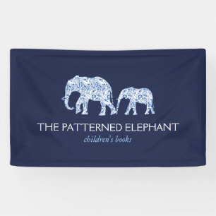 Vintage Blau Gemusterte Elefanten Kinderbetreuung Banner