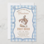 Vintage Blau Gingham Erste Rodeo Einladung (Vorderseite)
